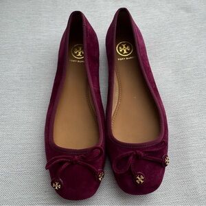 Tory Burch Laila Suede Driver Ballet Flats Burgundy "Port"  6M Suede NWOT